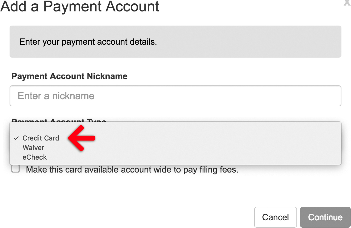 Creating A Payment Account E Filing HelpE Filing Help