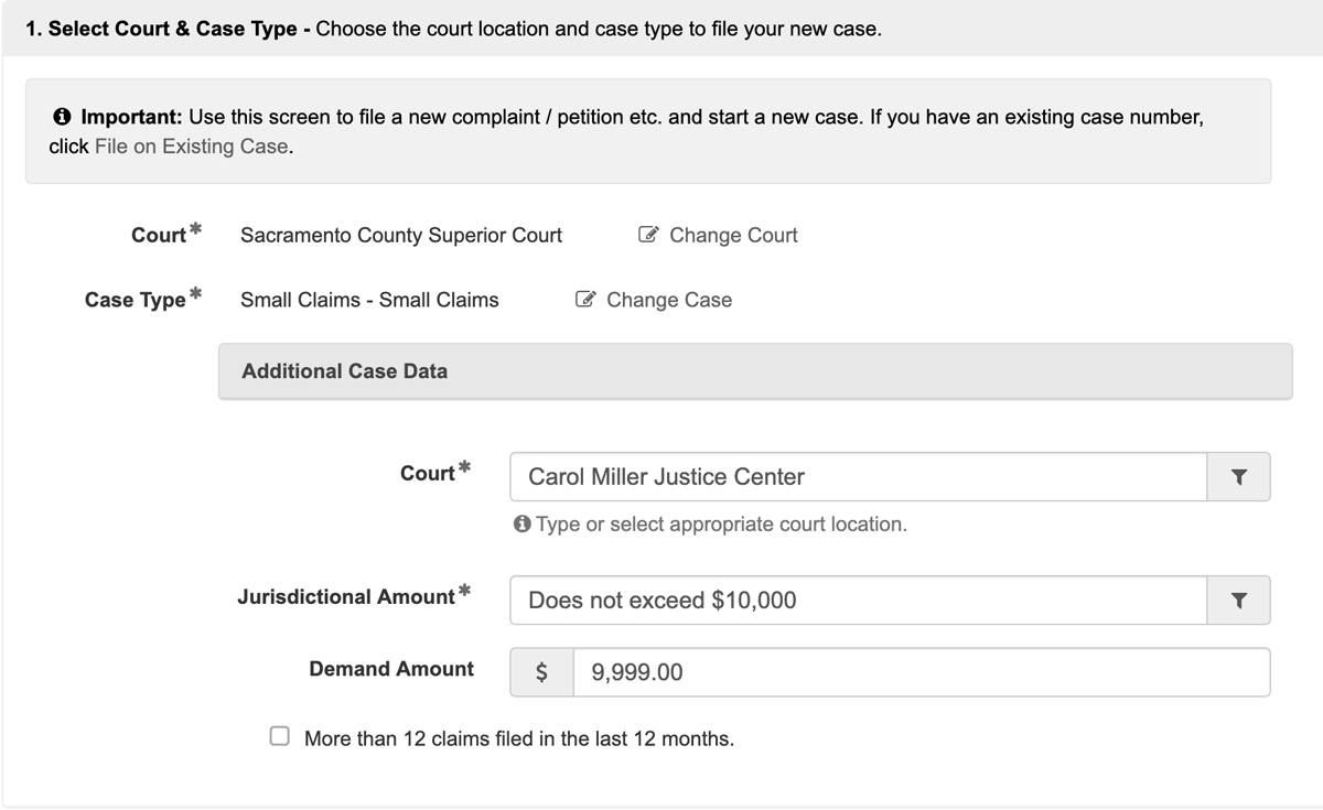 Select Court and Case Type