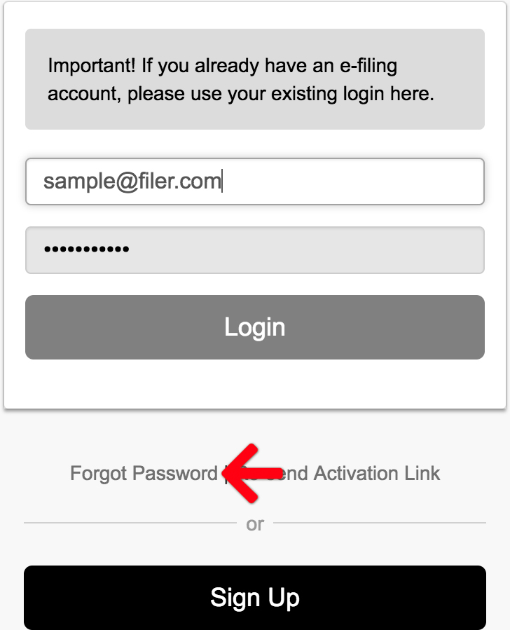 Forgot password unlock your account e filing helpe filing help